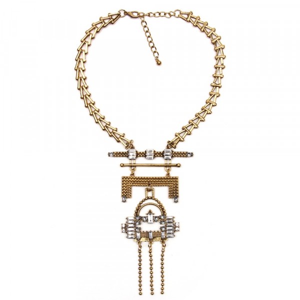 Aztec Diamante Art Deco Antique Gold Long Necklace
